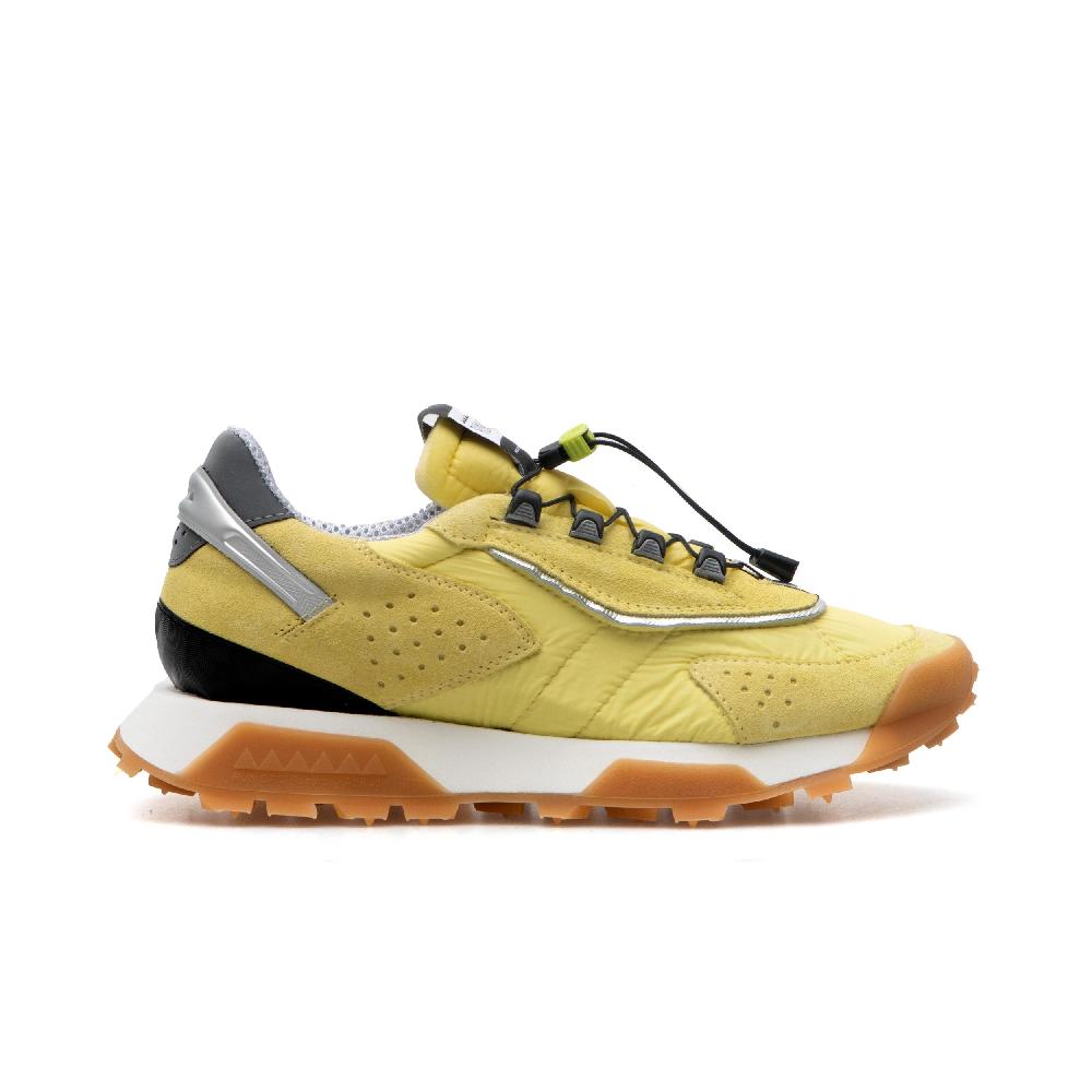 RUN OF Hill Sneakers In Pelle Scamosciata E Nylon Giallo Con Sistema Di Allacciatura Rapida