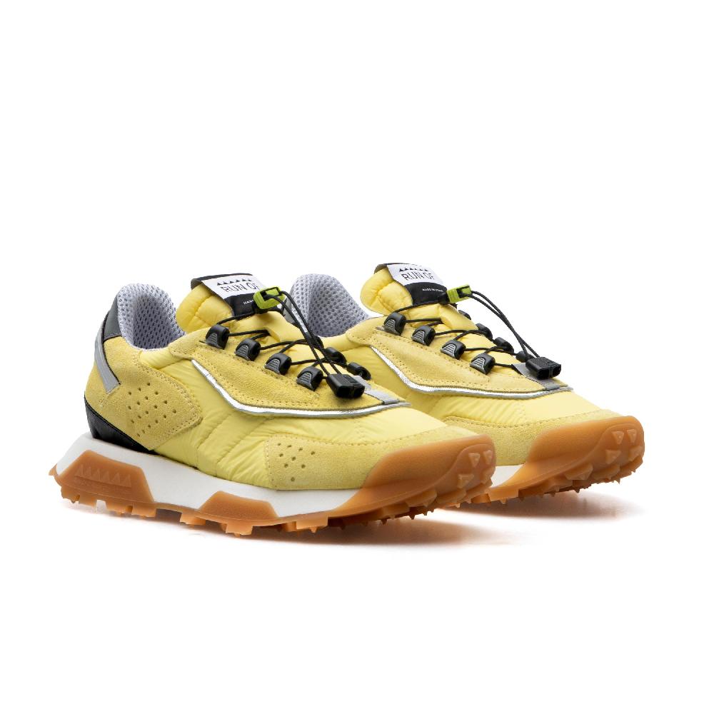 RUN OF Hill Sneakers In Pelle Scamosciata E Nylon Giallo Con Sistema Di Allacciatura Rapida