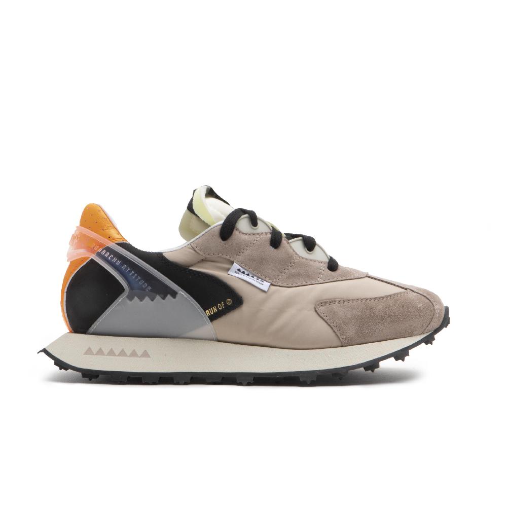 RUN OF Iberica Sneakers In Pelle Scamosciata E Nylon Con Talloncino Arancione