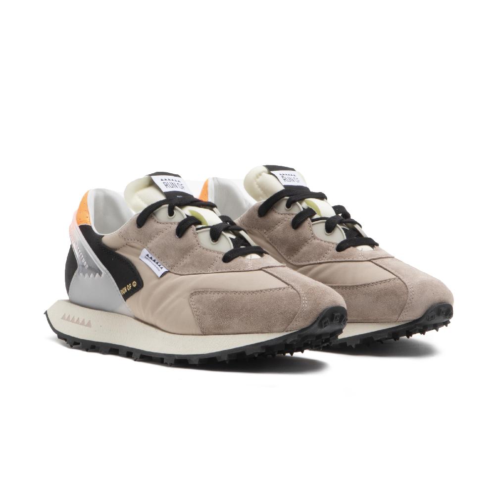 RUN OF Iberica Sneakers In Pelle Scamosciata E Nylon Con Talloncino Arancione