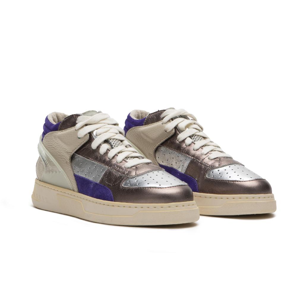 RUN OF Metal Punk Sneakers Mid In Pelle Di Colori Metallizzati