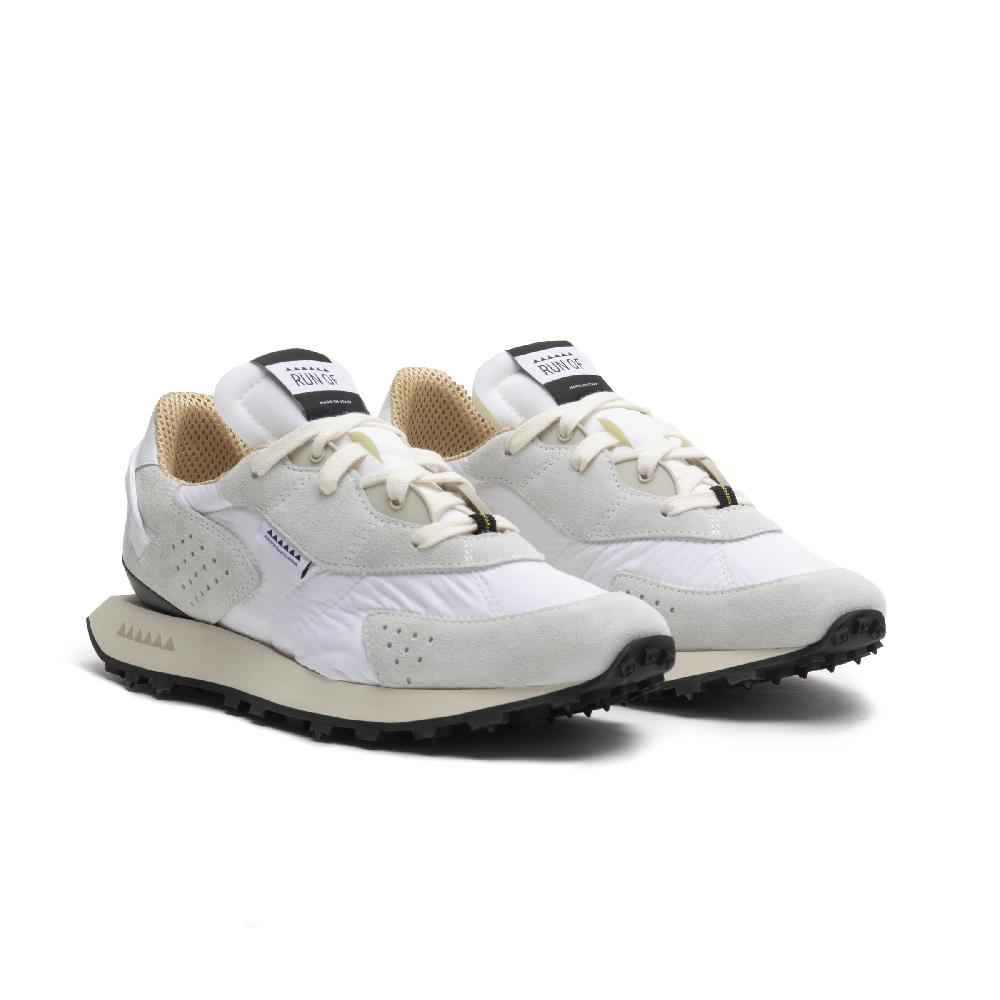 RUN OF Neon Sneakers In Pelle Scamosciata E Nylon Bianco