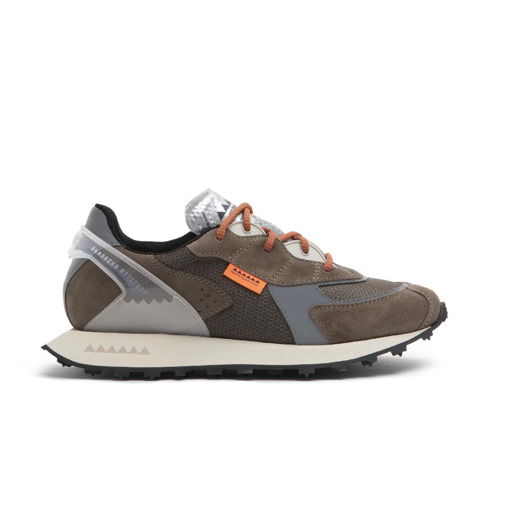 RUN OF New York sneakers in pelle scamosciata e mesh marrone con talloncino grigio |% RUN OF