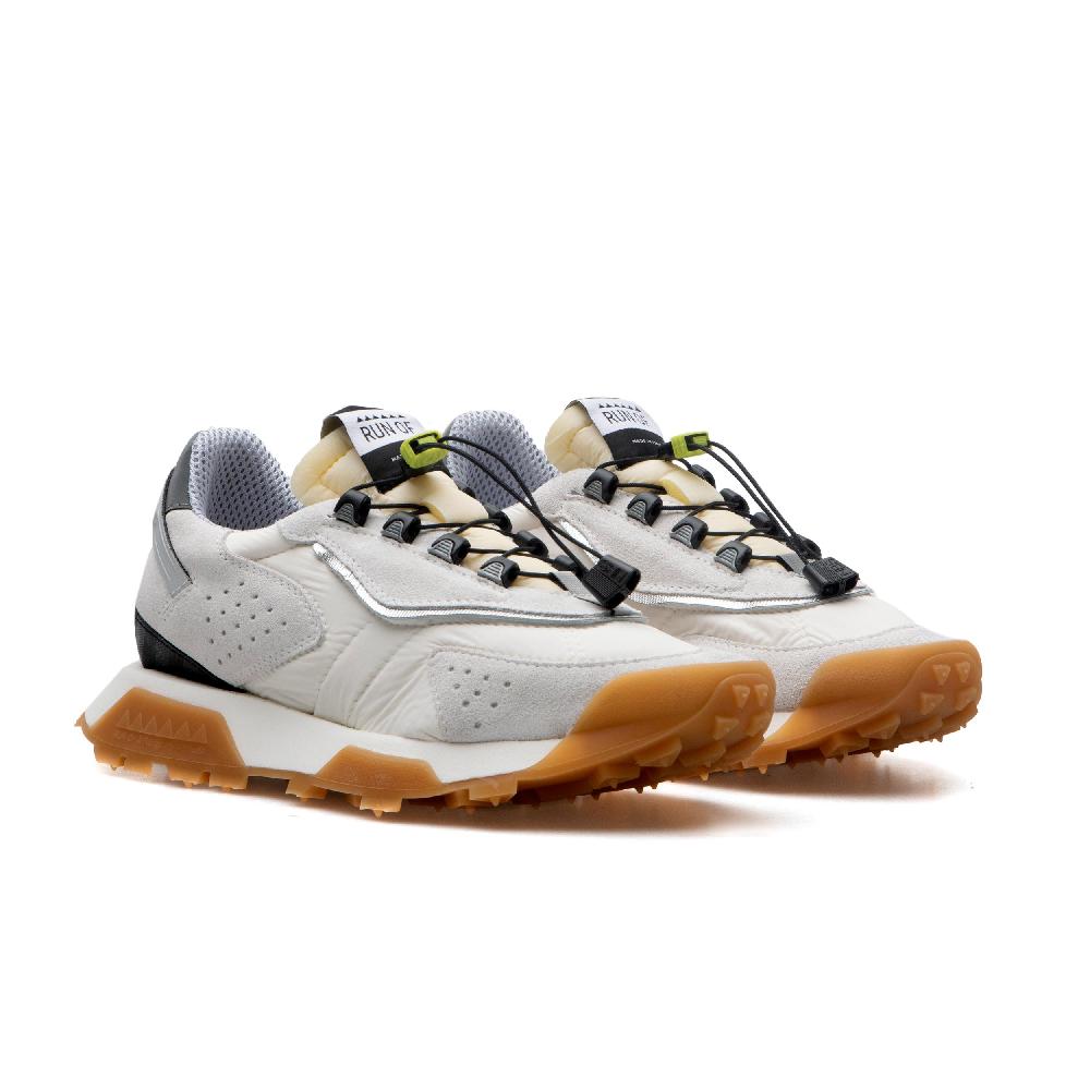 RUN OF Path Sneakers In Pelle Scamosciata Bianca E Nylon Con Sistema Di Chiusura Rapida