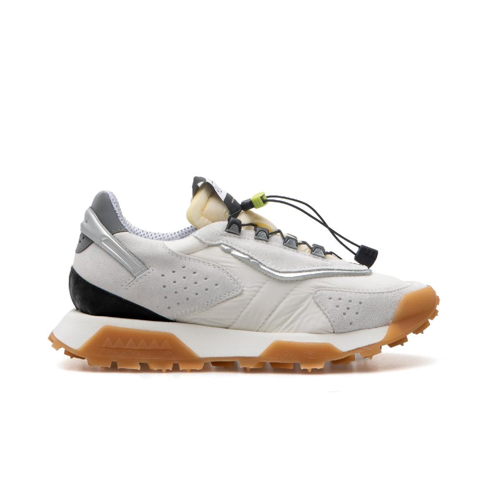 RUN OF Path sneakers in pelle scamosciata bianca e nylon con sistema di chiusura rapida