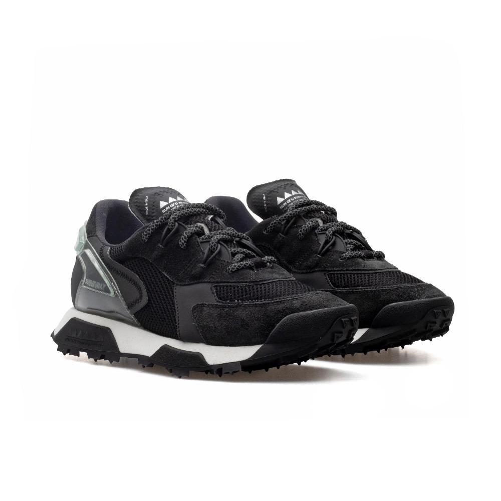 RUN OF R-Black Sneakers In Pelle Scamosciata Nera E Mesh Nero