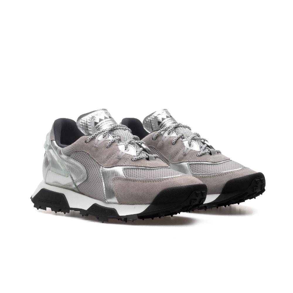 RUN OF R-Silver Sneakers In Pelle Scamosciata E Mesh Grigio Tessuto Sintetico Argento