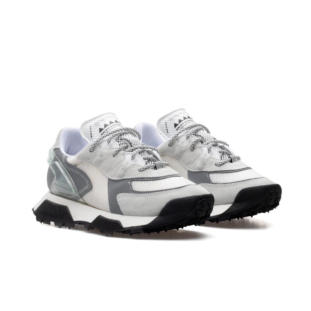 RUN OF R-White Sneakers In Pelle Scamosciata Grigio Chiaro E Mesh Bianco