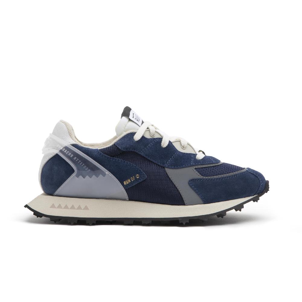 RUN OF Sneakers Blau In Pelle E Rete Con Talloncino In Pelle