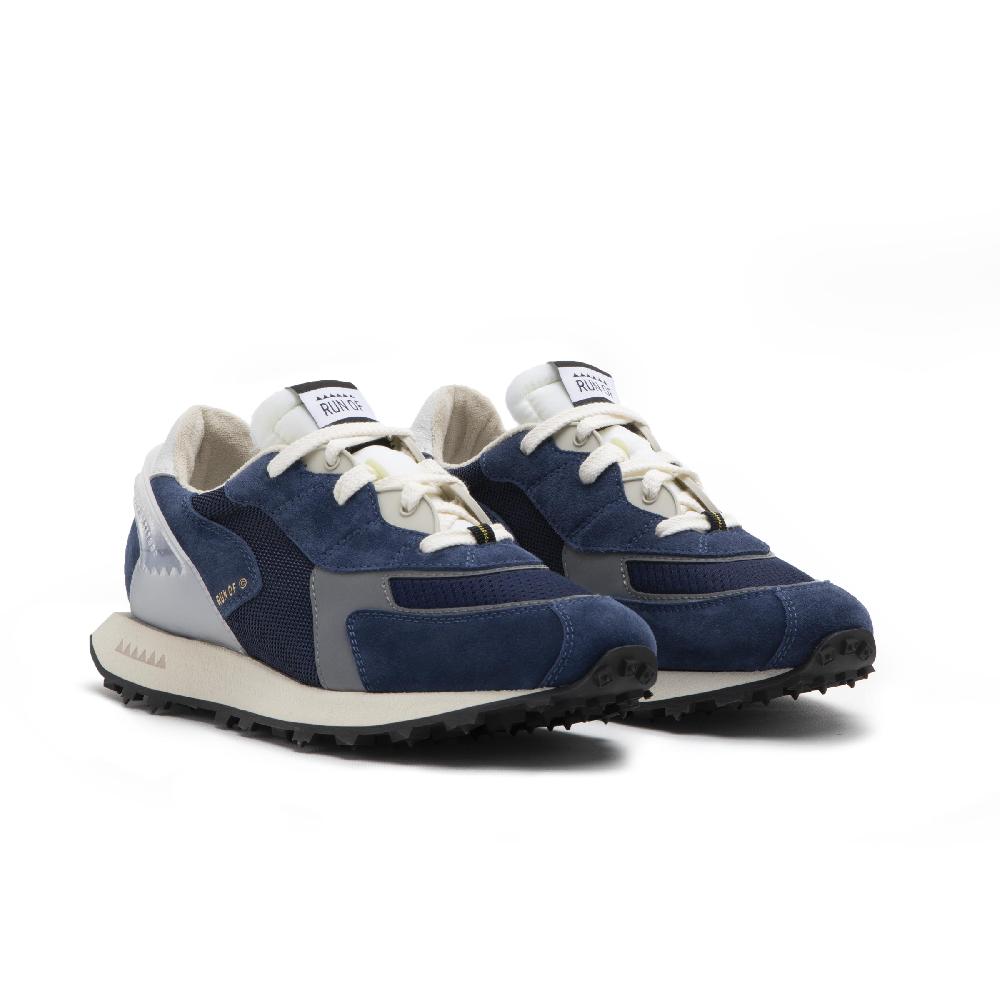 RUN OF Sneakers Blau In Pelle E Rete Con Talloncino In Pelle