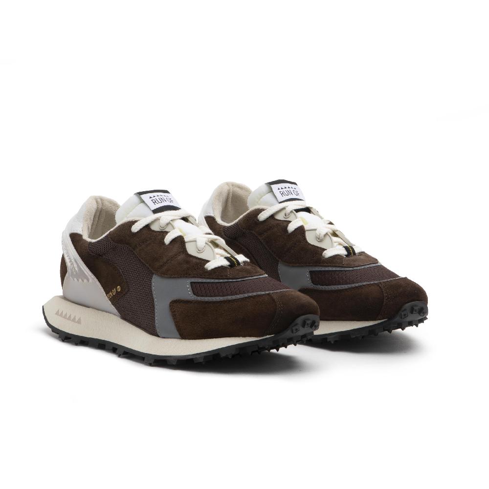 RUN OF Sneakers Braun In Pelle E Rete Con Talloncino In Pelle