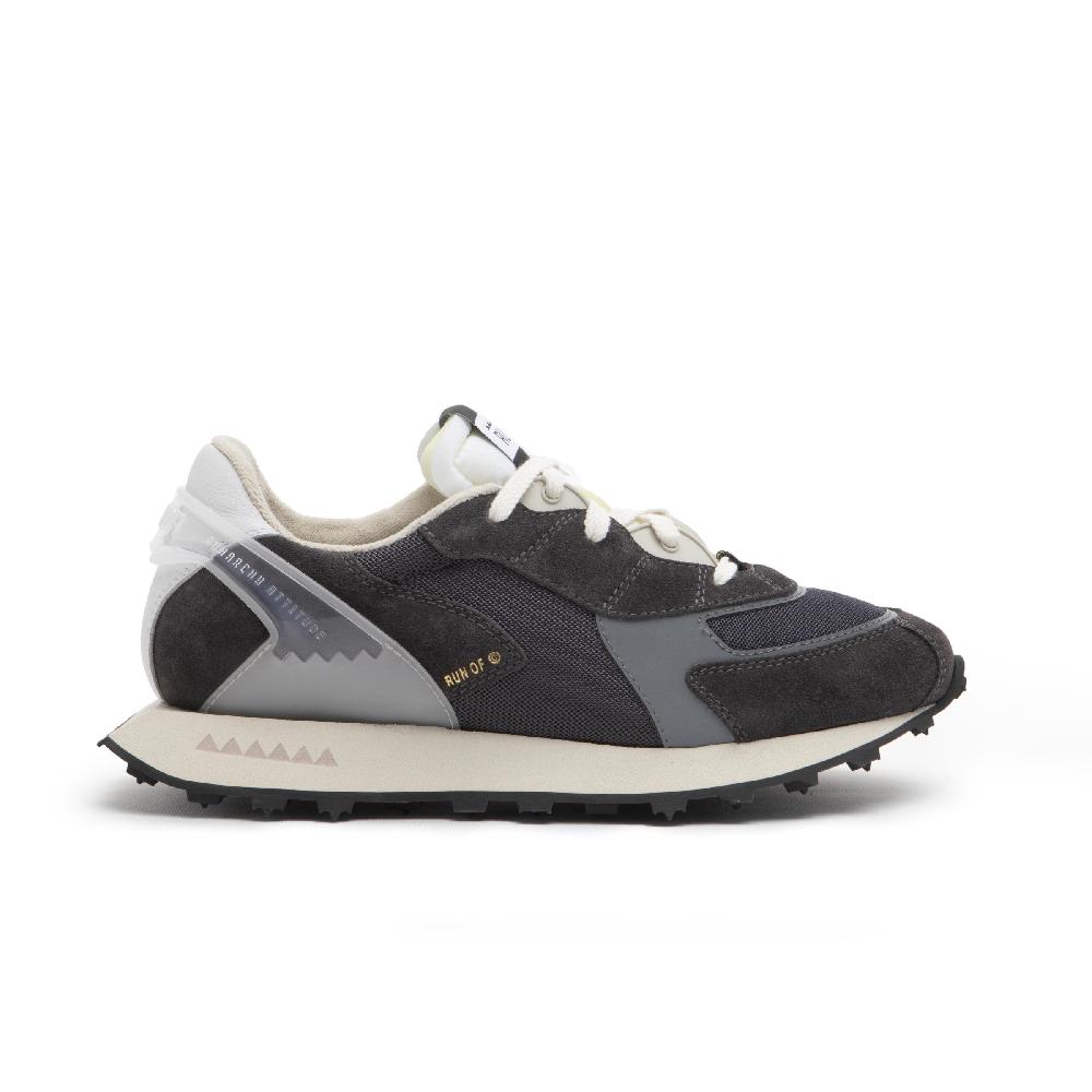 RUN OF Sneakers Grau In Pelle E Rete Con Talloncino In Pelle