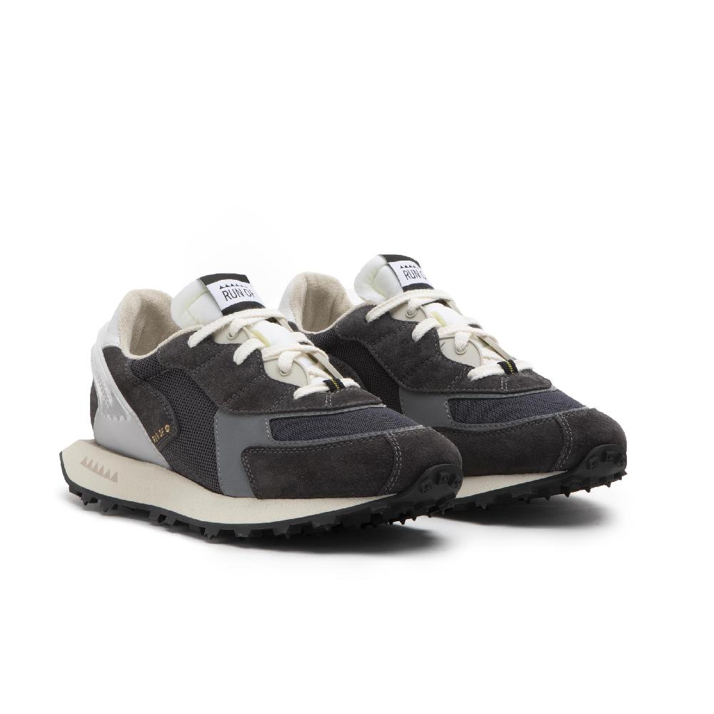 RUN OF Sneakers Grau In Pelle E Rete Con Talloncino In Pelle