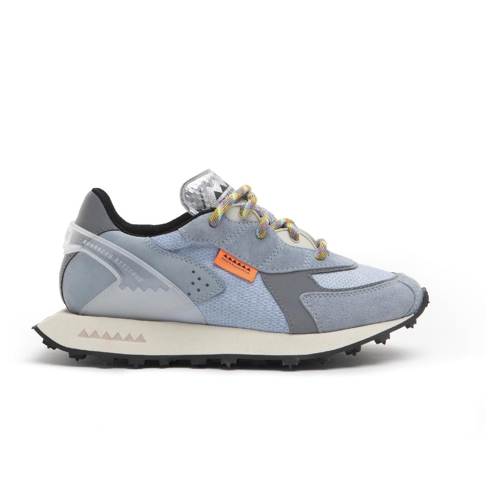 RUN OF Stramilano sneakers celesti in pelle scamosciata nabuk e nylon