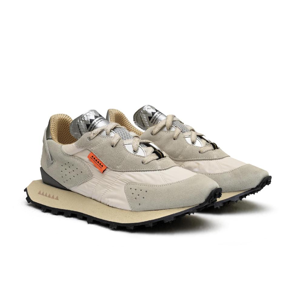 RUN OF Vaporix Sneakers In Pelle Scamosciata Stone E Nylon Con Effetto Vintage UV