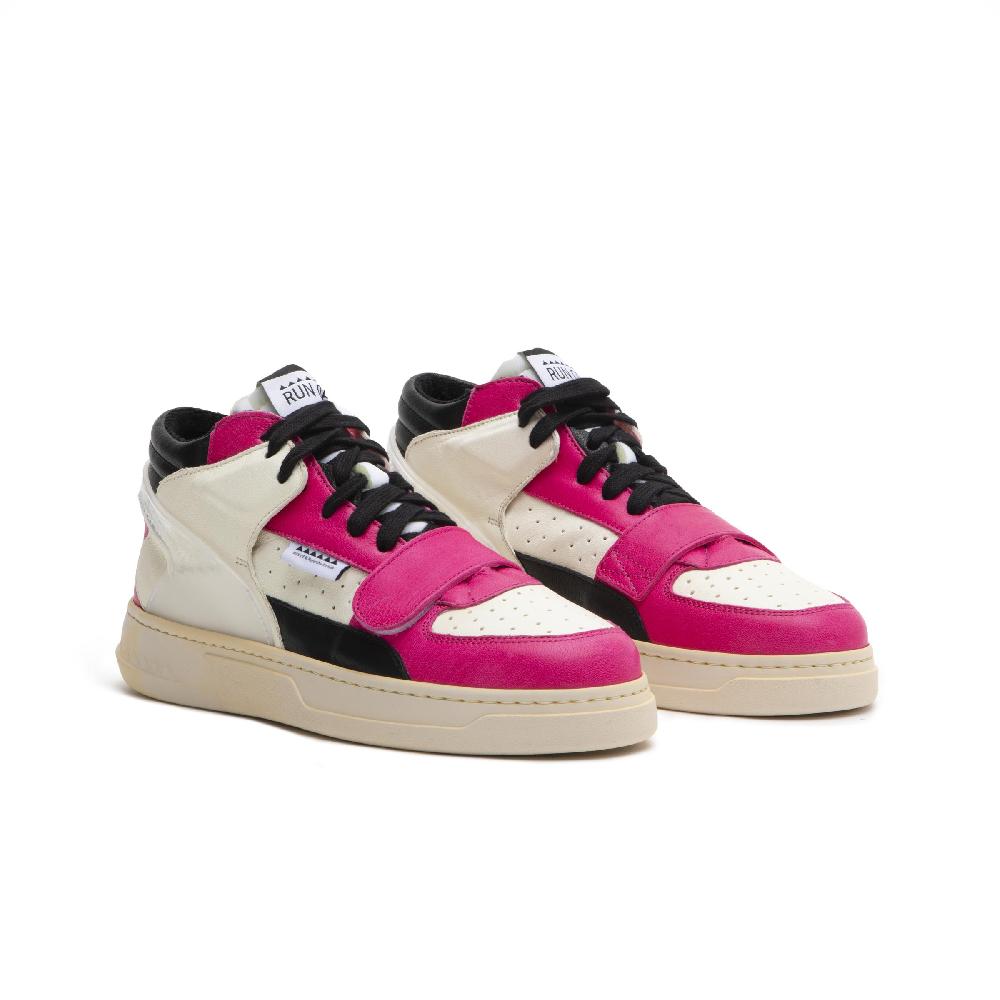 RUN OF Violet Sneakers In Pelle Fuxia Bianca E Nera