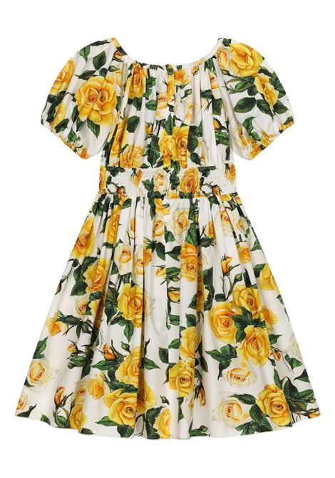 DOLCE & GABBANA KIDS Abito Arricciato Con Stampa Rose Gialle - DOLCE & GABBANA KIDS