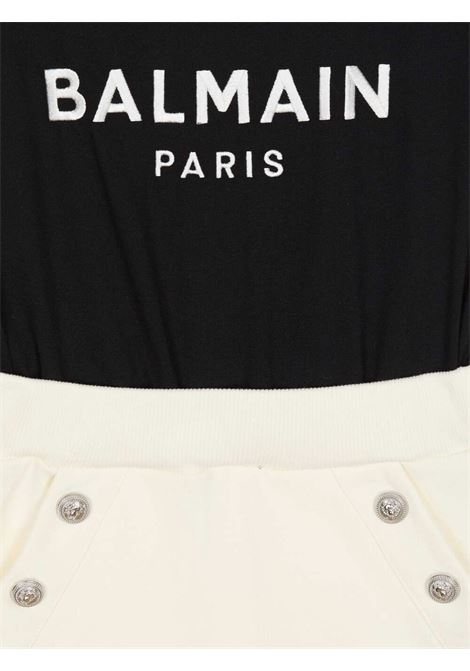 BALMAIN KIDS Abito Bianco E Nero Con Logo E Bottoni - BALMAIN KIDS
