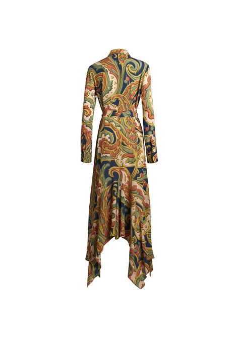 ETRO Abito Chemisier Asimmetrico In Seta Blu Navy Stampata - ETRO