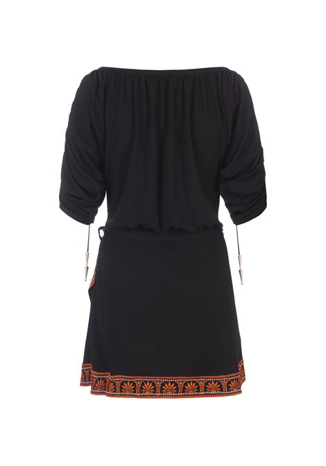 RABANNE Abito Corto Nero Con Spalle Scoperte E Orlo Stampato - RABANNE