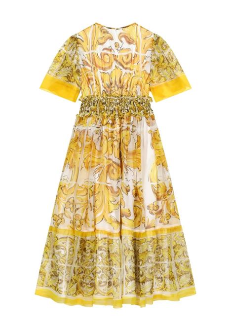 DOLCE & GABBANA KIDS Abito In Chiffon Con Stampa Maiolica Gialla - DOLCE & GABBANA KIDS