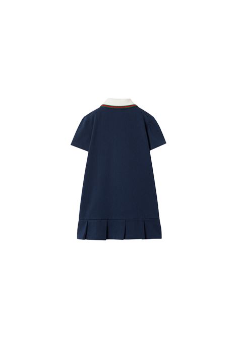 GUCCI KIDS Abito In Cotone Blu Con Nastro Web - GUCCI KIDS