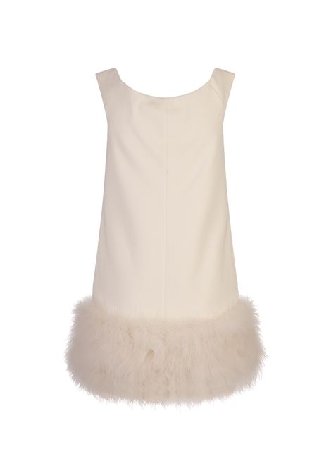 BLUMARINE Abito In Crepe Sable Bianco Con Piume Di Marabou - BLUMARINE