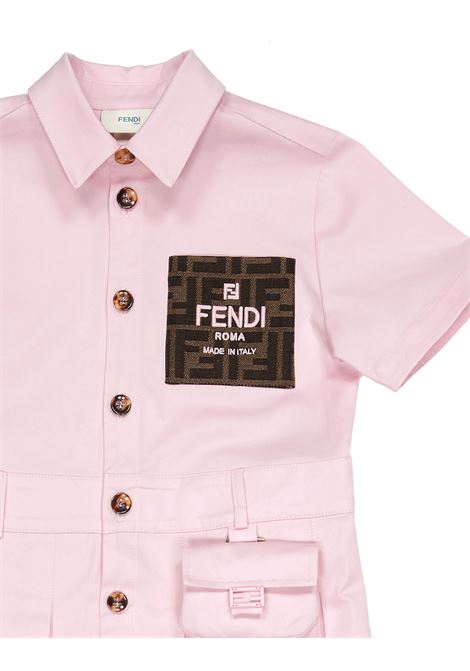 FENDI KIDS Abito In Gabardina Rosa Con Patch FF - FENDI KIDS