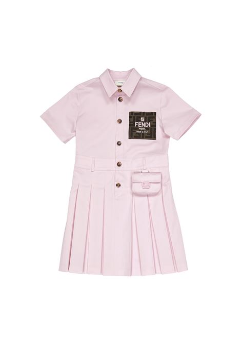 FENDI KIDS Abito In Gabardina Rosa Con Patch FF - FENDI KIDS