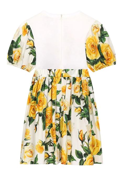 DOLCE & GABBANA KIDS Abito In Jersey E Popeline Con Logo DG E Stampa Rose Gialle - DOLCE & GABBANA KIDS