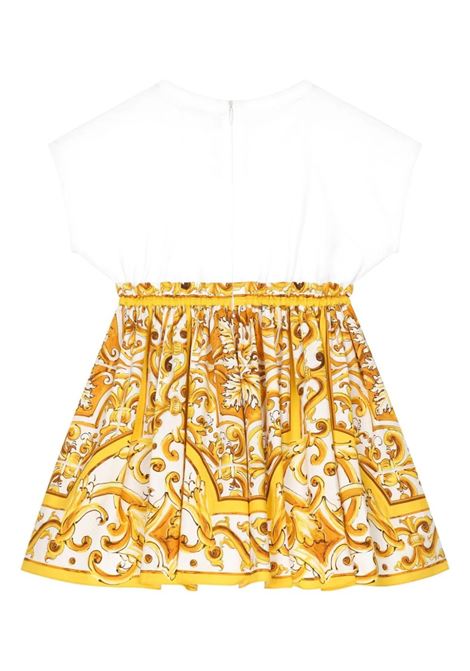 DOLCE & GABBANA KIDS Abito In Jersey E Popeline Con Stampa Maiolica Gialla - DOLCE & GABBANA KIDS