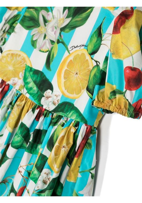 DOLCE & GABBANA KIDS Abito In Popeline A Righe Con Stampa Limoni E Ciliegie - DOLCE & GABBANA KIDS