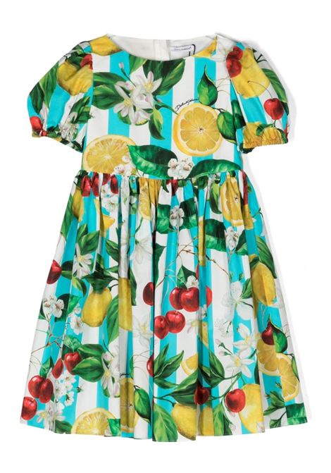 DOLCE & GABBANA KIDS Abito In Popeline a Righe Con Stampa Limoni e Ciliegie - DOLCE & GABBANA KIDS