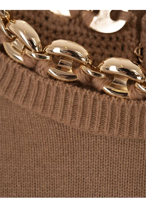 RABANNE Abito Lungo In Lana E Cashmere Cammello Con Catena - RABANNE