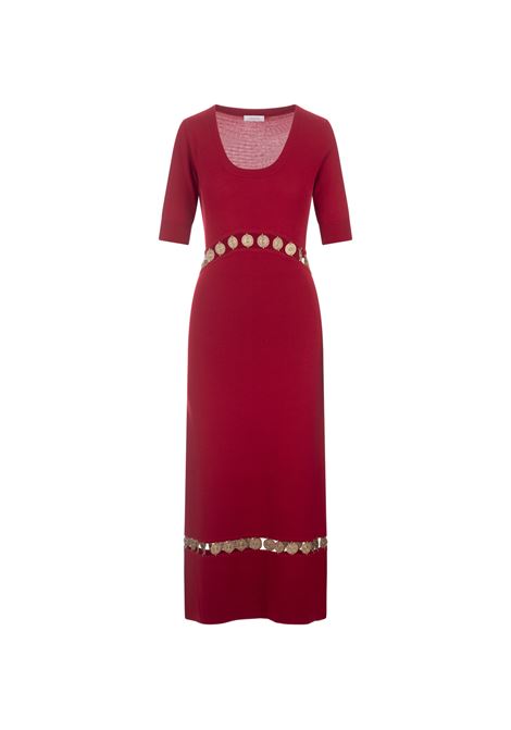 RABANNE Abito Lungo In Maglia Rossa Con Medaglie - RABANNE