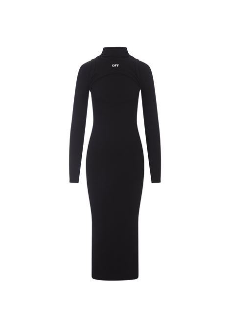 OFF-WHITE Abito Midi Aderente Nero Con Logo - OFF-WHITE