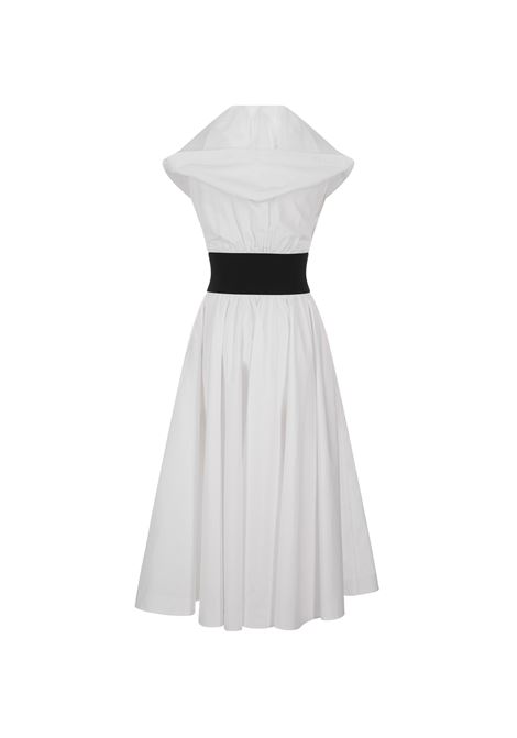 ALAIA Abito Midi In Popeline Bianco Con Cappuccio E Cintura Incrociata - ALAIA