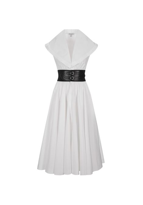 ALAIA Abito Midi In Popeline Bianco Con Cappuccio e Cintura Incrociata - ALAIA