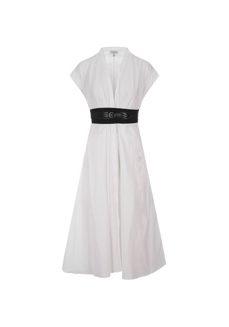 ALAIA Abito Midi In Popeline Bianco Con Cintura Incrociata - ALAIA