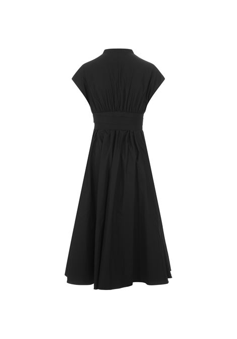 ALAIA Abito Midi In Popeline Nero Con Cintura Incrociata - ALAIA