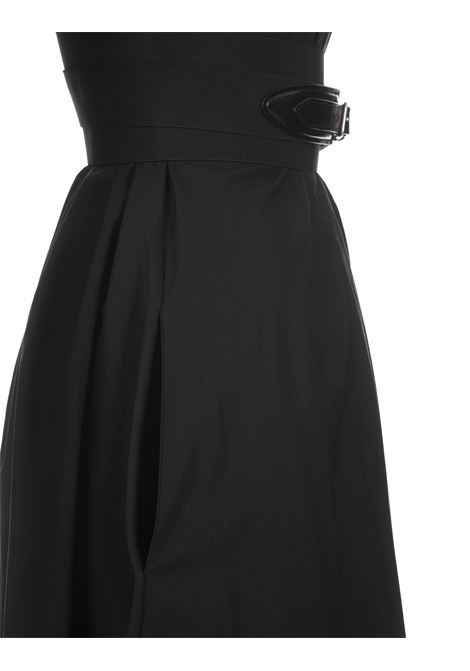 ALAIA Abito Midi In Popeline Nero Con Cintura Incrociata - ALAIA
