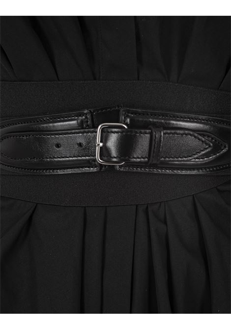 ALAIA Abito Midi In Popeline Nero Con Cintura Incrociata - ALAIA