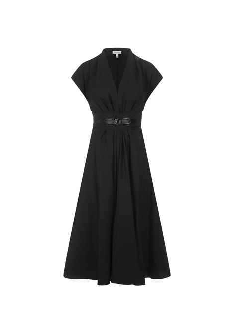 ALAIA Abito Midi In Popeline Nero Con Cintura Incrociata - ALAIA