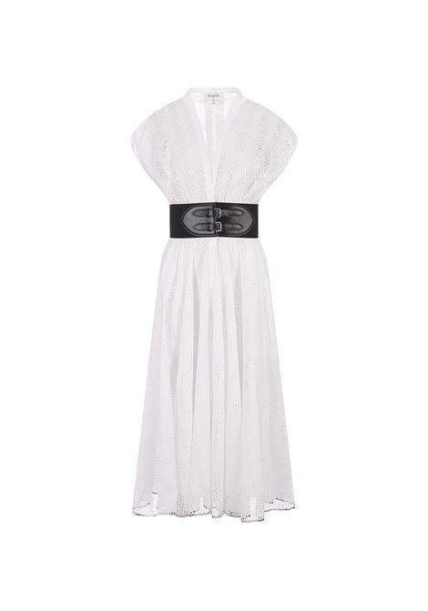 ALAIA Abito Midi In Sangallo Bianco Con Cintura - ALAIA