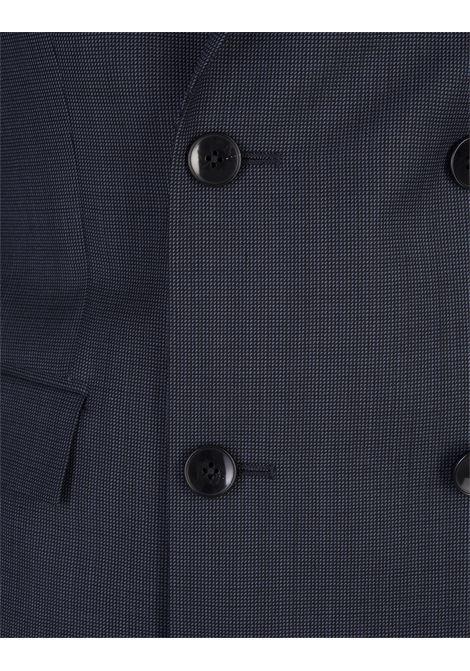 BOSS Abito Slim Fit Doppiopetto In Lana Blu Scuro Con Micromotivo - BOSS