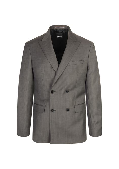 BOSS Abito Slim Fit Doppiopetto In Lana Grigio Con Micromotivo - BOSS