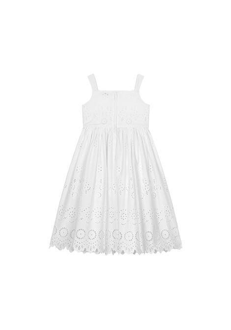 DOLCE & GABBANA KIDS Abito Smanicato In Popeline E Pizzo Sangallo Bianco - DOLCE & GABBANA KIDS