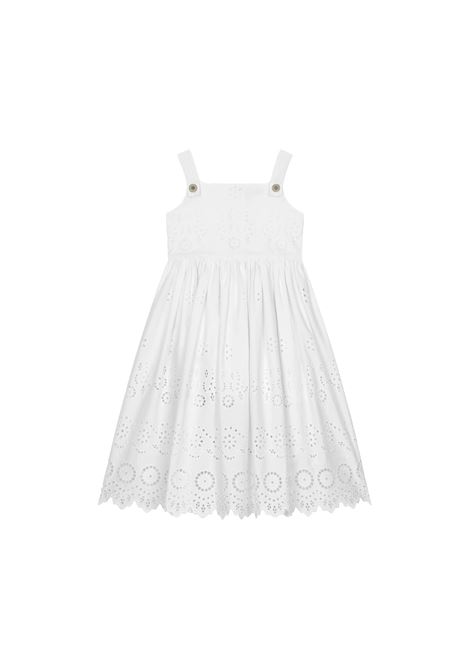 DOLCE & GABBANA KIDS Abito Smanicato In Popeline e Pizzo Sangallo Bianco - DOLCE & GABBANA KIDS