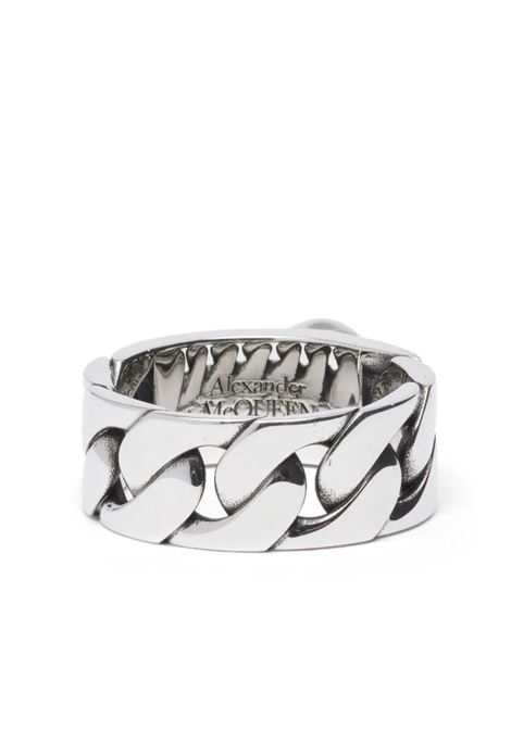 ALEXANDER MCQUEEN Anello A Catena Con Teschio E Perla In Argento Anticato - ALEXANDER MCQUEEN