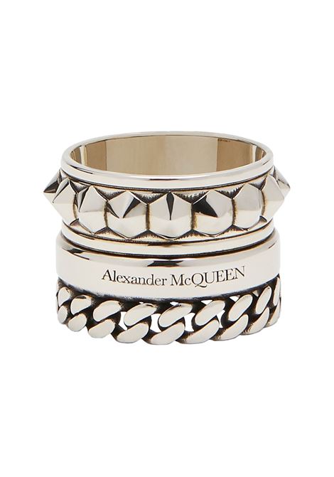 ALEXANDER MCQUEEN Anello Punk Multigiro in Argento Anticato - ALEXANDER MCQUEEN